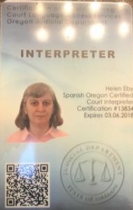 Helen's Spanish Oregon Certified Court Interpreter badge